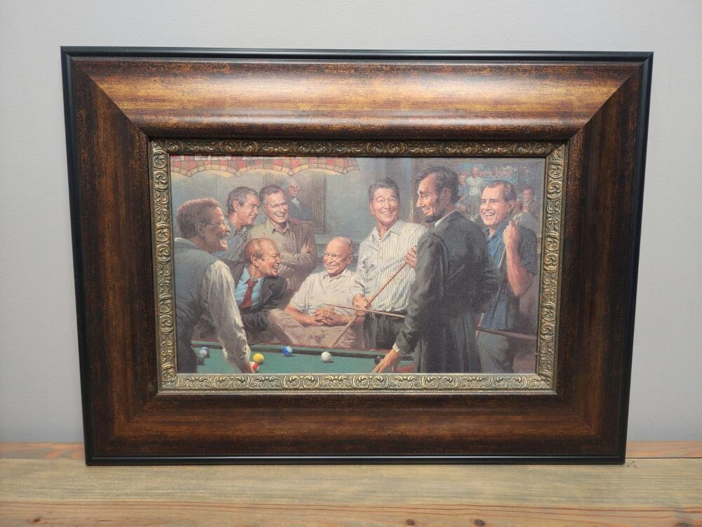 Callin The Blue Framed Art Print Andy Thomas US Presidents Playing Pool 17"x24"
